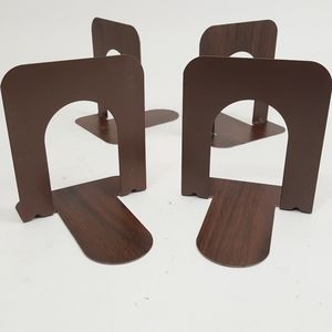 2 Pair Book Ends Vint MCM Metal Wood Industrial